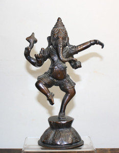 Vintage Bronze Dancing Ganesha Nritya Ganapati Statue 9" 3.5 pounds brass lotus