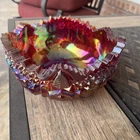 Vintage L.E. Smith Comet in the Stars Red Iridescent Carnival Glass Bowl 7.5”