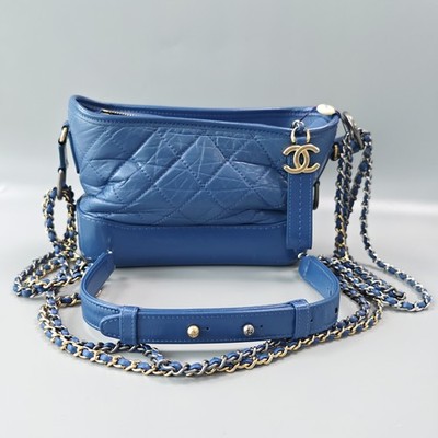 Authentic Chanel Gabrielle Small Hobo Bag Blue Aged Calfskin Mixed