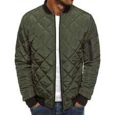 Men's Fashion Winter Puffer Quilted Jacket Warm Padded Full Zip Up Coat