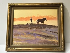 VINTAGE COWBOY PAINTING WESTERN RANCH COWBOYS FARM FARMING AMERICAN JACK ROOT