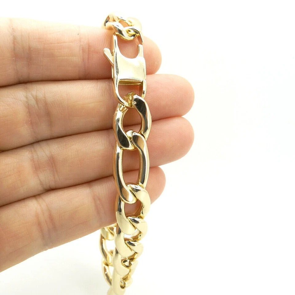 18K Gold Plated Bracelet Stainless Steel Jewelry For Men Figaro Chain 10mm - Image 4 of 4