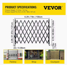 VEVOR Single Folding Security Gate Folding Door Gate 74"W x 51.57"H Scissor Gate