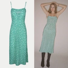 Realisation Par The Amelia Dress in Green Poison Ivy, Medium (100% Silk)