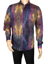 Men's AVM Crystal Digital Sparks Shirt Cotton Turkey Slim Fit 13985-01 Multi