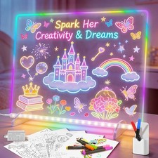 Led Drawing Board with 8 Colors, 13"x10" Acrylic Dry Erase Board with 13 Light