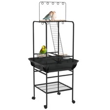 PawHut Bird Stand with Wheels, Parrot Stand with Perches,Stainless Feed Bowls