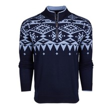 NWT Greyson Unita Intarsia Quarter-Zip Merino Wool Sweater in Maltese Blue sz S