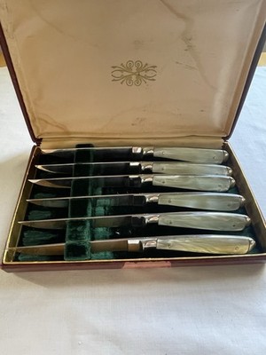 Vintage Voss Cutlery GermanyStainlessSteak KnifeSet6Pcs Mother of Pearl Handles