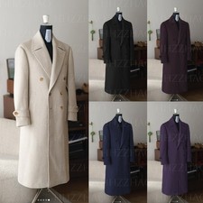 Cashmere Men's Overcoat Sport Polo Lapel Double Breasted Long Jacket Tailoring