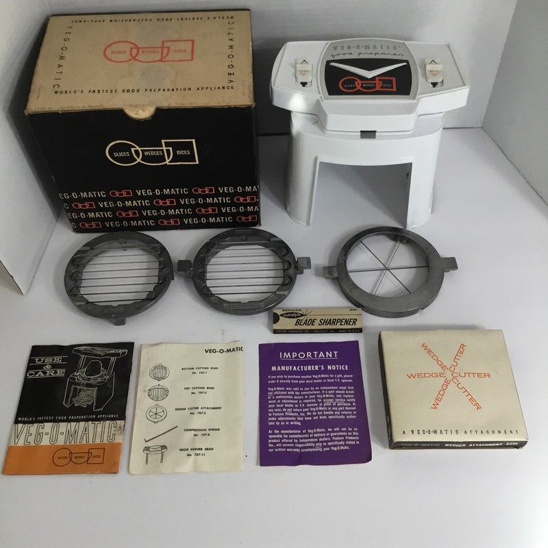Vintage Veg-O-Matic Food Dicer Cutter Original Box With 3 Blades USA Made 1961