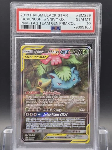 Venusaur & Snivy GX SM229 Full Art Tag Team Promo Black Star Pokemon Card PSA 10