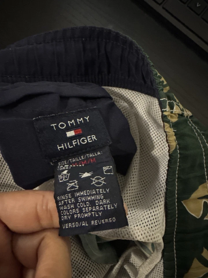 Tommy Hilfiger Classic Surf Swim Trunks M Green Tan Floral Hawaiian Board Shorts - Image 3 of 4