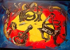 JAZZ  BY  MARK KAZAV - ORIGINAL OIL PAINTING ABSTRACT 11x14 d23f