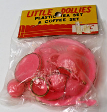 Vintage Little Dollies Plastic Tea  Coffee Set - NOS Toy Dishes Pink Hong Kong