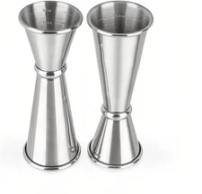 2-Piece Dual-Sided Bartending Jigger Set - 1oz & 2oz Measured 5 INCH, Silver 
