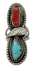 Vintage Navajo Signed Bay Sterling Silver Blue Turquoise & Red Coral Ring