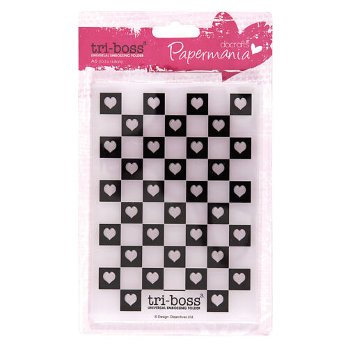 Papermania A6 universal Tri-Boss embossing folder 4x6" Love hearts CHECK MATE - Picture 1 of 1