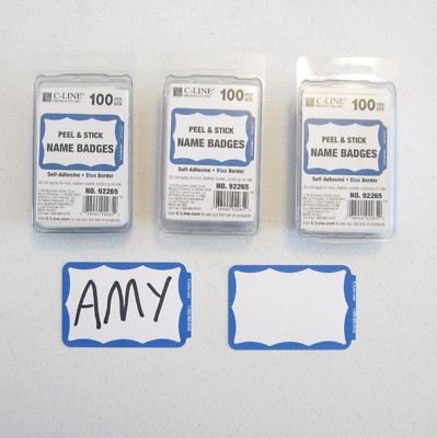 300 BLUE BORDER BADGES NAME TAGS LABELS ID STICKERS PEEL AND STICK ADHESIVE
