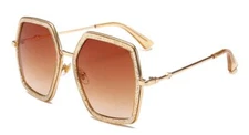Oversized Square Sunglasses for Women Hexagon Designer Style Shades (Champagne)