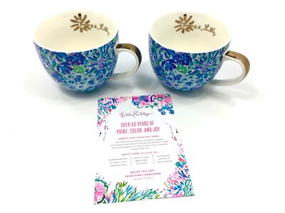 Pair of Lilly Pulitzer  Tiger Lilly  Floral Coffee/Tea Cups NEW NEVER USED