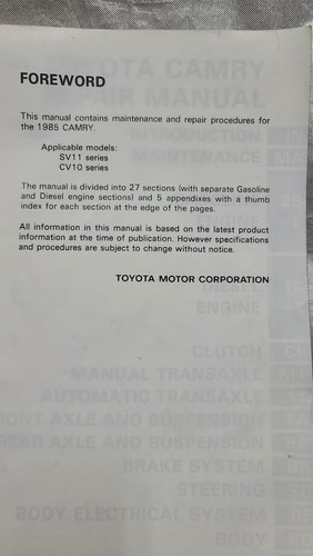 1985 Toyota Camry OEM Service Repair Manual & Wiring Diagram Manual TSRM / TEWD - Picture 3 of 5