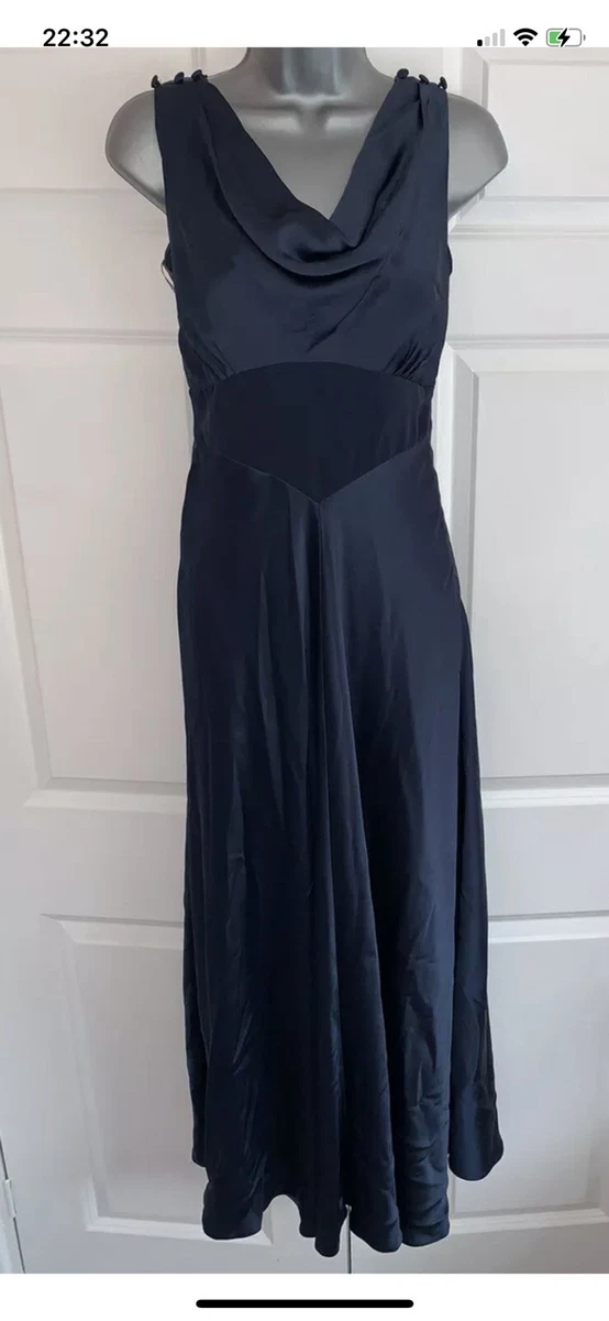 John Lewis Womens Navy Blue Satin Prom Ball Gown Evening Dress Uk