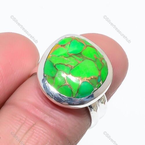 Copper Green Turquoise Silver Plated Gift For Friend Statement Ring Size 7 - Zdjęcie 1 z 6
