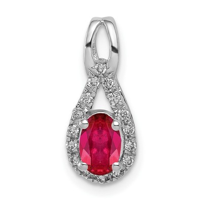 14k Weißgold Diamant und Oval 0,50 Rubin Charm Anhänger