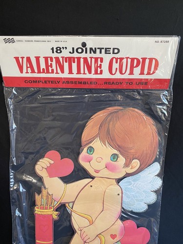 18” Vintage Jointed Valentine Cupid Die Cut Decoration Original Unopened Package - Picture 5 of 7