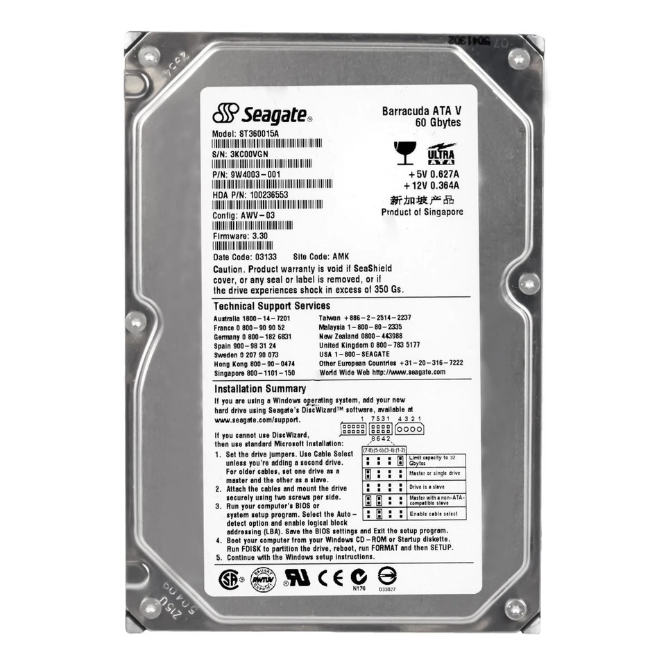 Hard Drive Seagate Barracuda Ata V ST360015A 60GB 7200U/Min 2MB Ata 3.5'' - Image 3 of 3