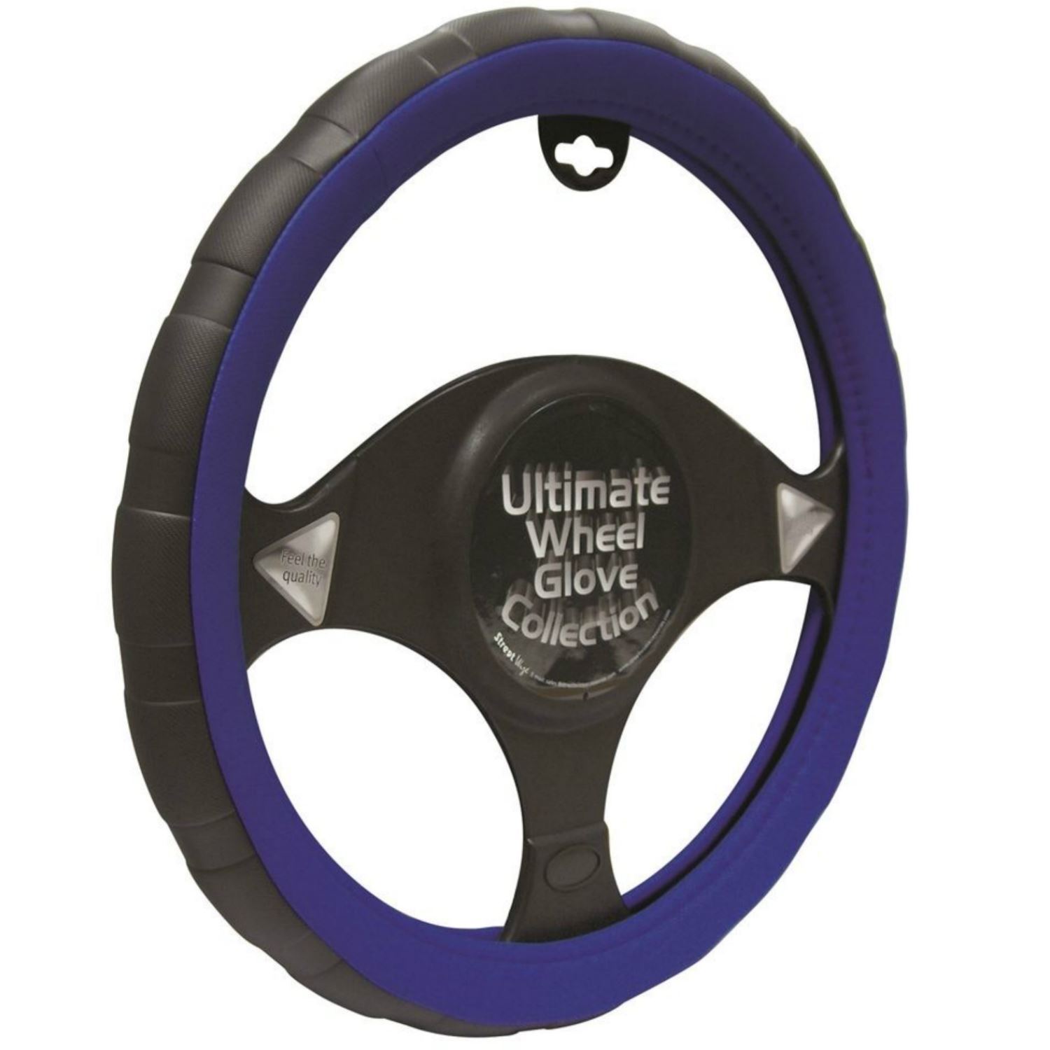 Black And Blue Grip Steering Wheel Cover Leather Look Universal 37-39cm