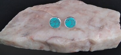 Ohrstecker Türkis 10 mm Cabochon versilbert .Handarbeit im Geschenktüte