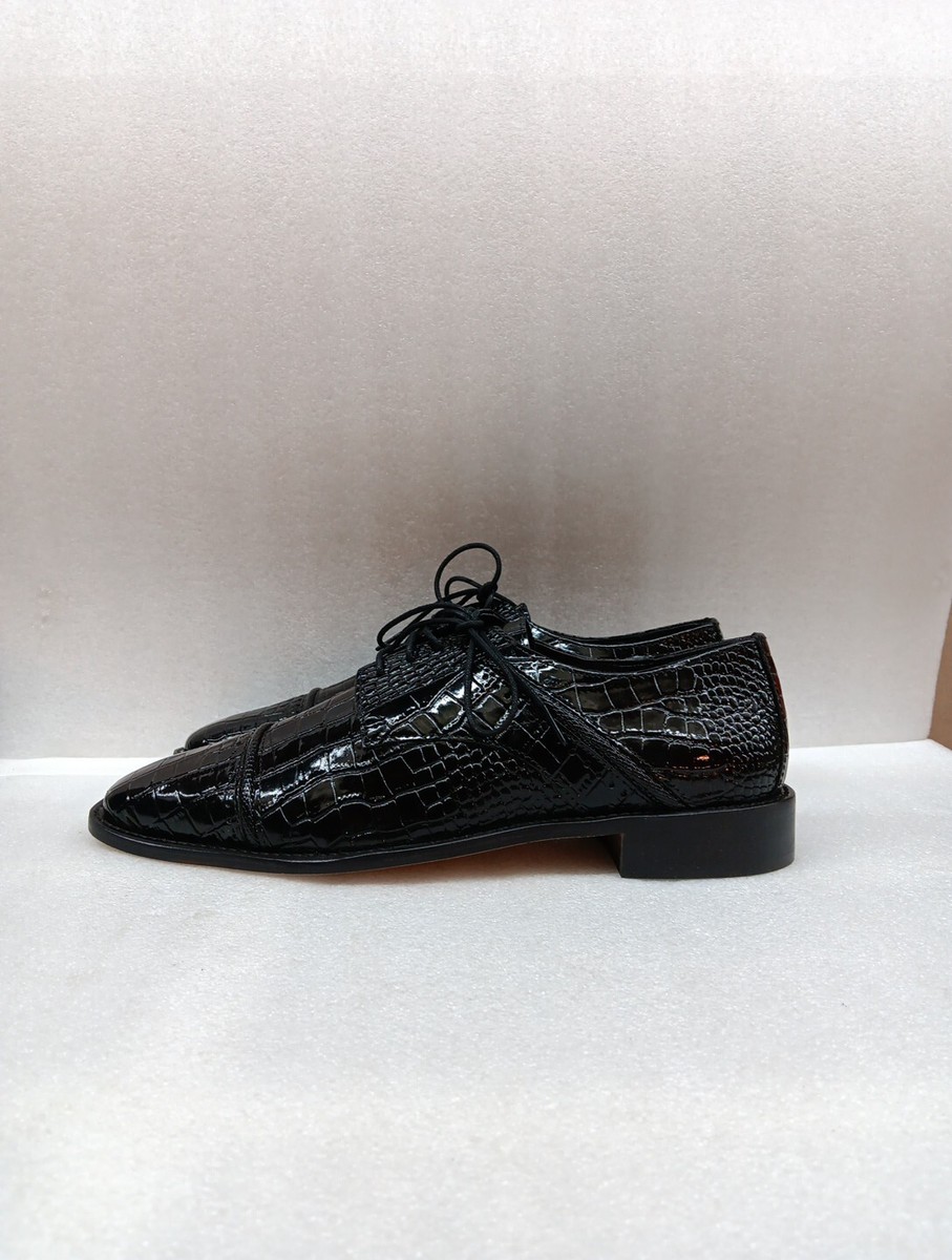 Chaussures Oxford Bout Vélo STACY ADAMS Gabardo Bleues - Taille 10 US - Cuir Imprimé Crocodile/lézard - Neuves Avec Boîte