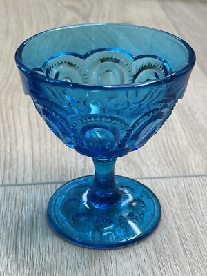 Vintage LE Smith Blue Moon & Stars Glass Footed Sherbet Dishes 4.5