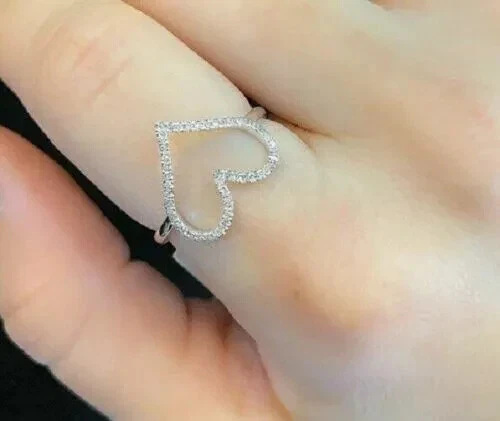 1Ct Round Cut Simulated Diamond Heart Engagement Ring 14K White Gold Over Silver - Image 3 of 4