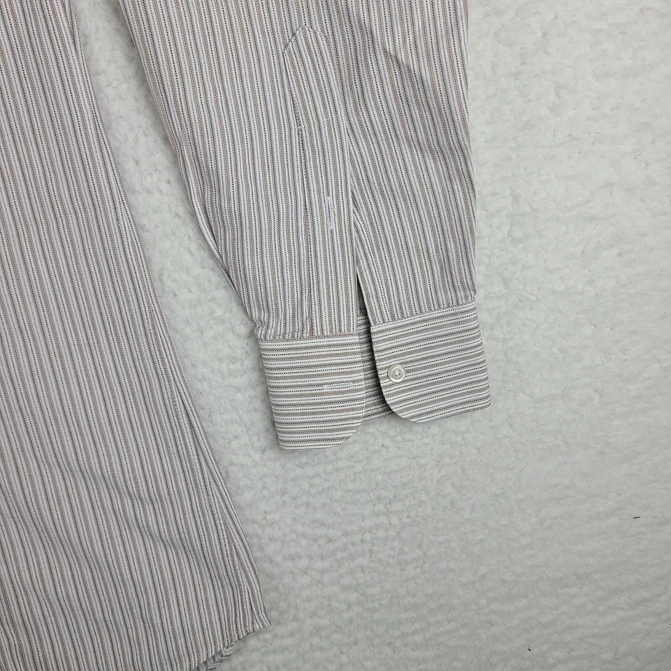 IKE Behar NYC Shirt Mens 16.5 36 Brown Black Purple Striped Dress Button Up USA - Image 2 of 4