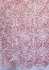 BLUSH Color 3D Rose Rosette Embroidery Satin 58" width Fabric by the yard