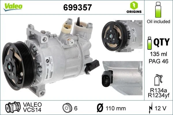 VALEO (699357) Klimakompressor für AUDI NISSAN RENAULT SEAT SKODA 