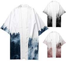 Hommes Long Yukata Kimono Haori Cardigan T-Shirt Obi Écharpe Robe de Chambre