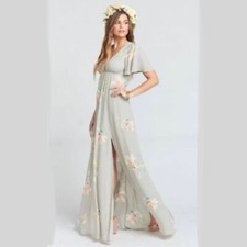Show Me Your Mumu Faye Flutter Floral Maxi Dress Grey Pink V Neck Wedding Small