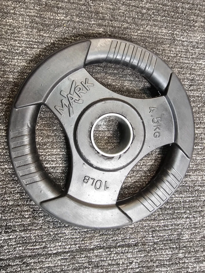 (CANTIDAD 2) Placas de peso olímpicas Xmark Tri-Grip 10 lb 4,5 kg, negras Foto 3 de 4