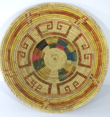 Woven Coil Yellow Colorful Basket Tight Weave Herringbone Rim 14 1/2''