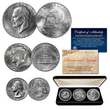 Bicentenario 1976 EE. UU. Monedas JFK Medio/Dólar IKE/Cuarto Juego de 3 Monedas con CAJA