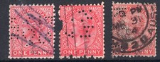 South Australia private perfins on 3 x QV issues