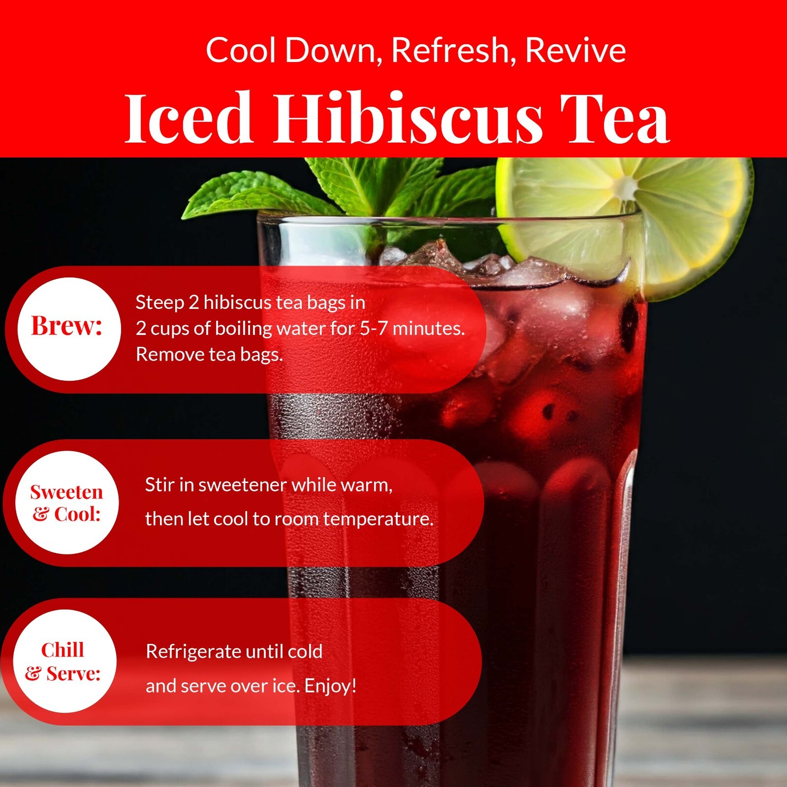 50 Hibiscus Tea Bags, Hibiscus Tea with Ginger, Caffeine Free, Iced Herbal Tea