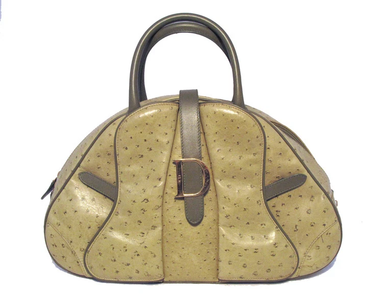 Sac à main Christian Dior en cuir vert autruche