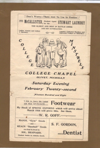 Rare Antique 1908 OLIVET COLLEGE Student Minstrel Show Theatre Program