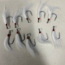 (10pc) 6/0 Open Eye Dressed Bucktail “Teaser” Mustad X-Strong Big Game Hooks