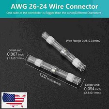 200X Solder Connectors 26-24 AWG Heat Shrink Butt Wire Terminals Seal Sleeve Kit
